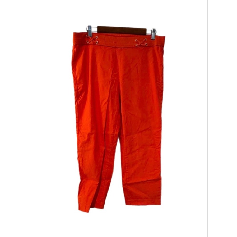 Rafaella Cropped Pants Womens 14 Orange Lace Up Grommet Stretch Tapered Trousers